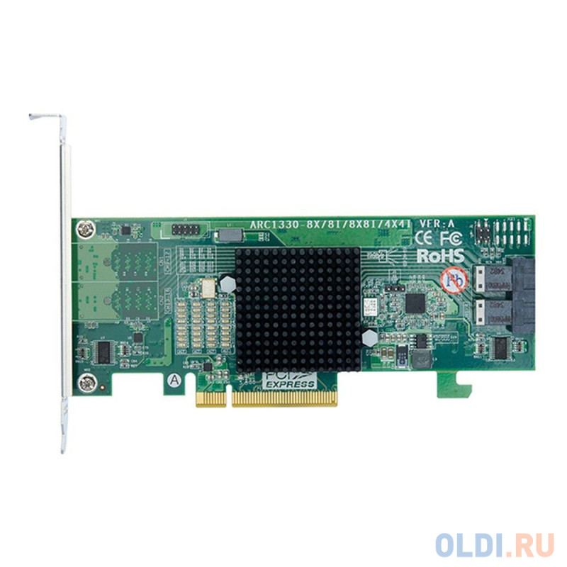 ARC-1330-8i    PCIe 3.0 x8 Low Profile, SAS/SATA 12G, HBA, 8port (2*int SFF8643), (аналог LSI00344 9300-8I),  RTL {10}