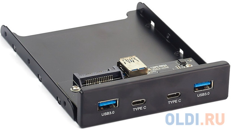 Планка USB на переднюю панель ExeGate U3H-619, 3,5", 2*USB3.0+2*TypeC, черная, металл, подсоединение к мат. плате