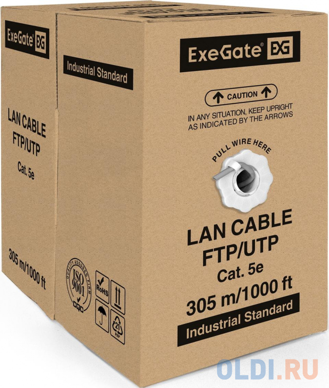 Exegate EX281817RUS Кабель Exegate  UTP4-C5e-CCA-S25-IN-PVC-GY-305 UTP 4 пары кат.5e CCA, 25AWG, бухта 305м, серый, PVC