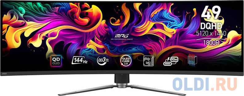 Монитор MSI 49" MPG 491CQP QD-OLED черный OLED LED 32:9 HDMI M/M матовая HAS Piv 1500000:1 1000cd 178гр/178гр 5120x1440 144Hz DP FHD USB 12.2кг