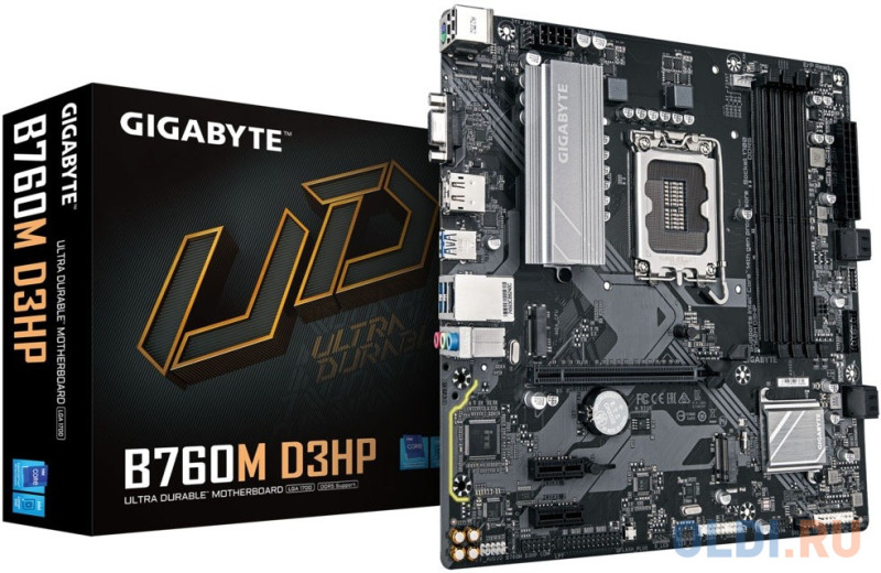 Материнская плата Gigabyte B760M D3HP Soc-1700 Intel B760 4xDDR5 mATX AC`97 8ch(7.1) GbLAN RAID+VGA+HDMI+DP