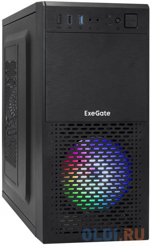 Корпус Minitower ExeGate mEVO-7807-NPX400 (mATX, БП 400NPX 12см, 1*USB+1*USB3.0, черный 1x12см с RGB подсветкой)