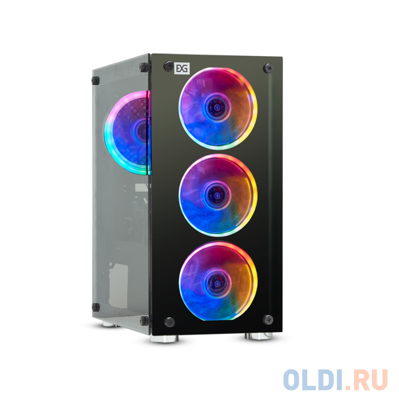 Корпус Minitower ExeGate Mistery X2-NPX450 (mATX, БП 450NPX с вент. 12 см, 2*USB+1*USB3.0, аудио, черный, 4 вент. 12см с RGB подсветкой, боковая панел