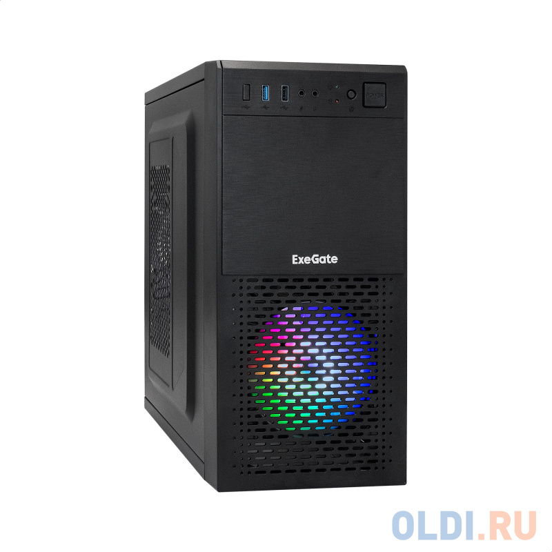 Корпус Minitower ExeGate mEVO-7807-XP600 (mATX, БП XP600 с вент. 12см, 1*USB+1*USB3.0, черный, 1 вент. 12см с RGB подсветкой)