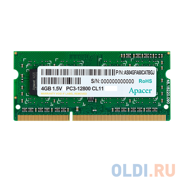 Оперативная память для ноутбука Apacer AS04GFA60CATBGC SO-DIMM 4Gb DDR3 1600 MHz AS04GFA60CATBGC