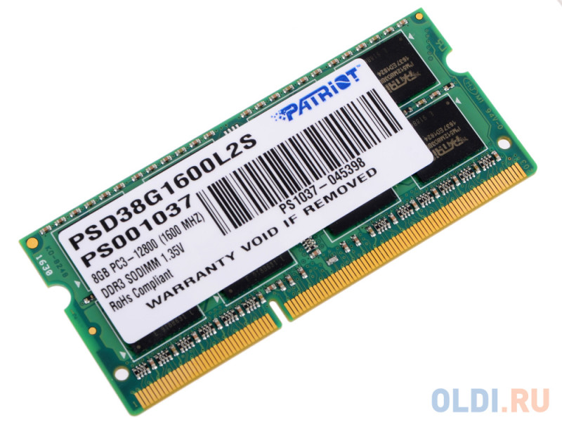 Оперативная память для ноутбука Patriot Signature SO-DIMM 8Gb DDR3L 1600 MHz PSD38G1600L2S