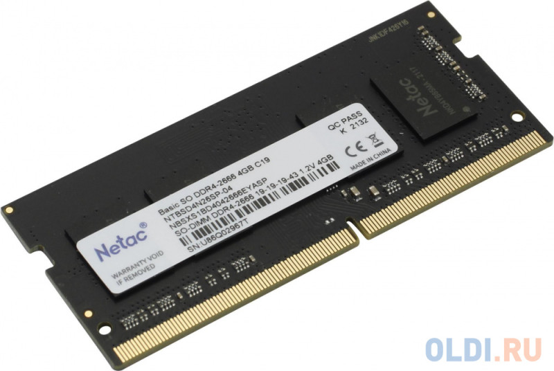 Оперативная память для ноутбука Netac Basic SO-DIMM 4Gb DDR4 2666 MHz NTBSD4N26SP-04