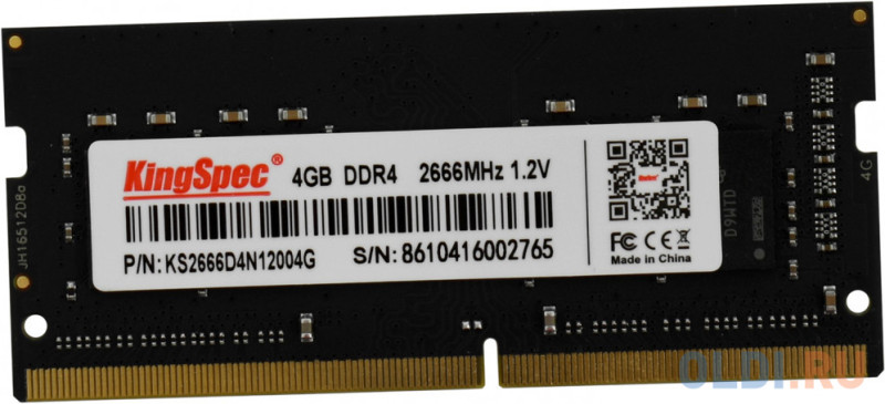 Память DDR4 4Gb 2666MHz Kingspec KS2666D4N12004G RTL PC3-12800 SO-DIMM 204-pin 1.35В