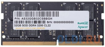 Apacer  DDR4  32GB  3200MHz SO-DIMM (PC4-25600) CL22 1.2V (Retail) 2048*8  3 years (AS32GGB32CSBBGH/ES.32G21.PSI)