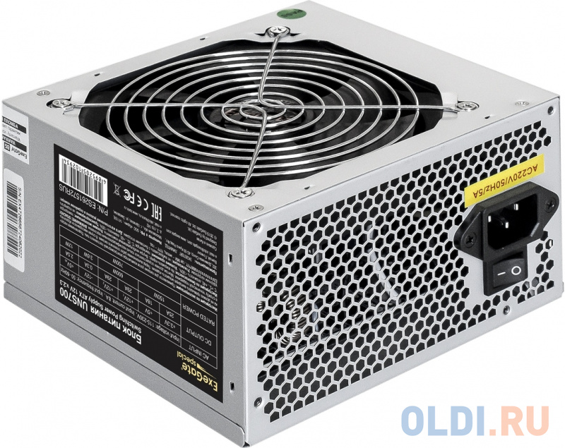 Блок питания 700W ExeGate UNS700 (ATX, SC, 12cm fan, 24pin, 4pin, PCIe, 3xSATA, 2xIDE, FDD, кабель 220V с защитой от выдергивания)