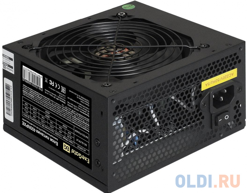 Блок питания 400W ExeGate 400NPXE (ATX, PPFC, PC, 12cm fan, 24pin, 4pin, PCIe, 3xSATA, 2xIDE, FDD, black, кабель 220V в комплекте)