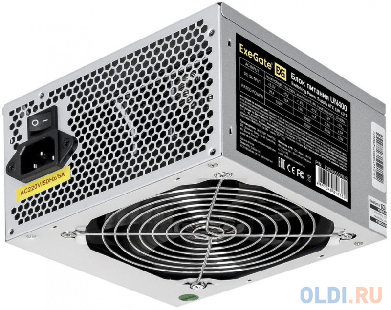 Блок питания 400W ExeGate UN400 (ATX, SC, 12cm fan, 24pin, 4pin, 3xSATA, 2xIDE, FDD, кабель 220V с защитой от выдергивания)