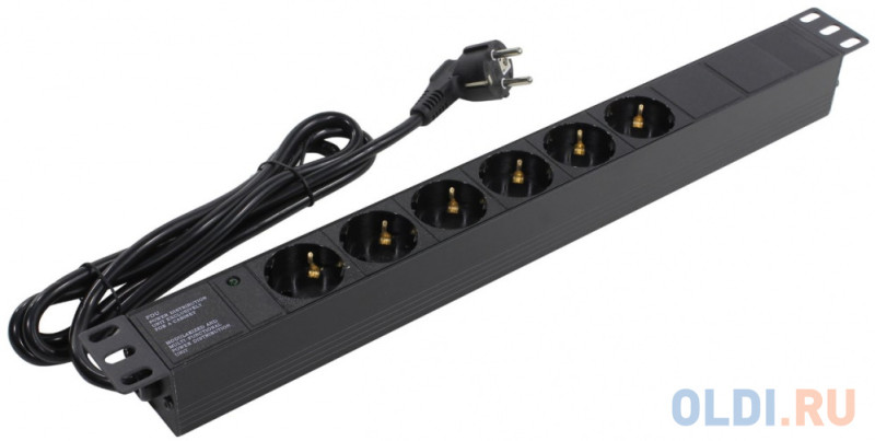 Exegate EX280827RUS Блок розеток ExeGate ServerPro PDU-19H602 Al-6S-EU2, 19",1U,алюм, 6Schuko, евровилка, 2м