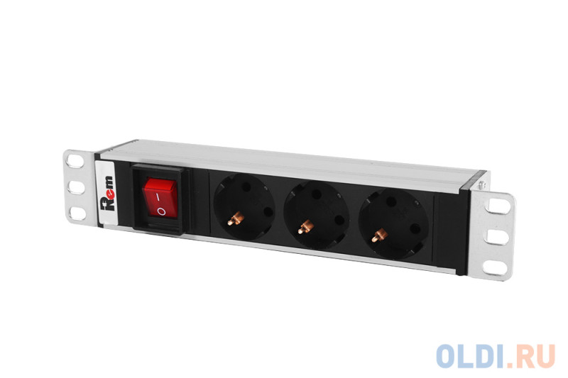 ЦМО Блок розеток Rem-10 без шнура с выкл., 3 Schuko, вход IEC 60320 C14, 10A, алюм., 10" (R-10-3S-V-220-Z)