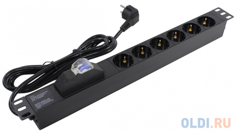 Exegate EX280835RUS Блок розеток ExeGate ServerPro PDU-19H610 Al-6S-EU2.5-1P, 19",1U,алюм,6Sch,евровилка,2.5м,защ перегр