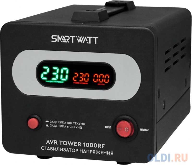 Напольный стабилизатор напряжения SMARTWATT AVR TOWER 1000RF (140W - 260W, 1000VA, 1 кВт, 50-60 Гц, розеток - 1, LED-дис