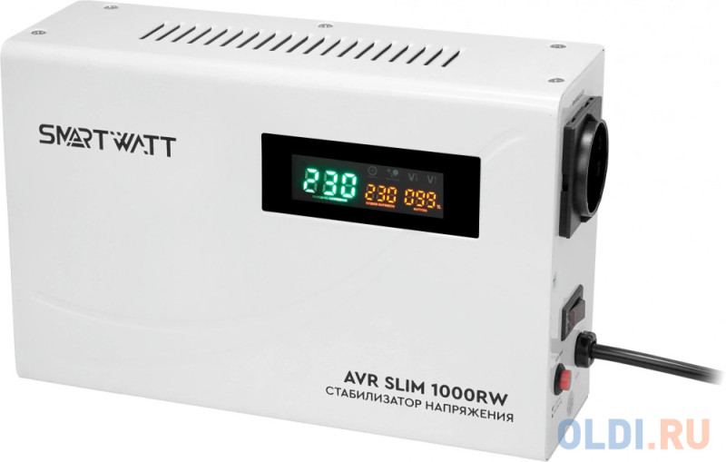 Настенный стабилизатор напряжения SMARTWATT AVR SLIM 1000RW (100W - 260W, 1000VA, 1 кВт, 50 Гц, розеток - 1, LED-дисплей