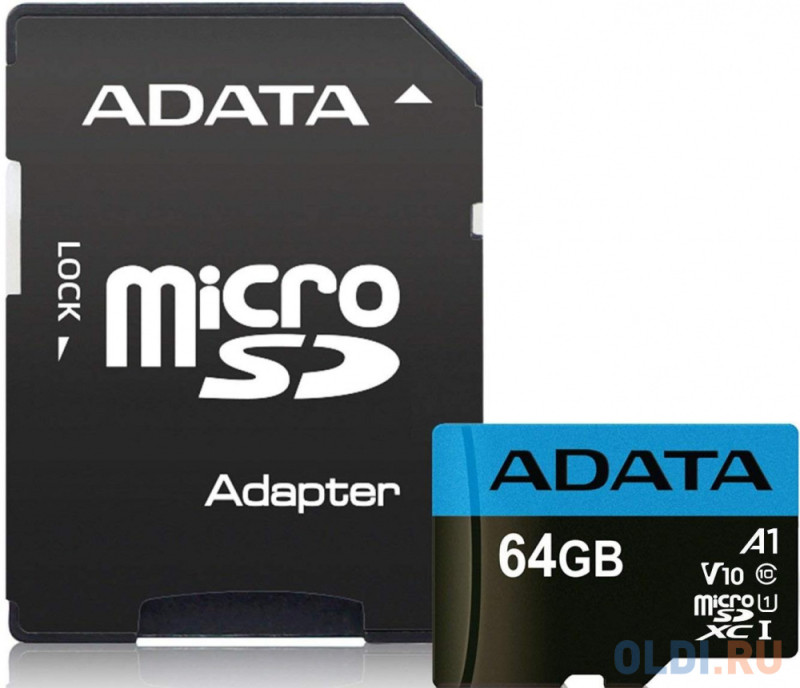 Карта памяти 64GB Adata Premier MicroSDXC UHS-I A1 Class 10 100/25 MB/s с адаптером