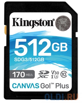 Флеш карта SDXC 512Gb  Kingston SDXC, UHS-I Class U3 V30, чтение: 170Мб/с, запись: 90Мб/с <SDG3/512GB>