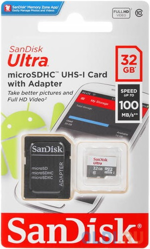 Карта памяти microSDHC 32Gb SanDisk SDSQUNR-032G-GN3MA Ultra