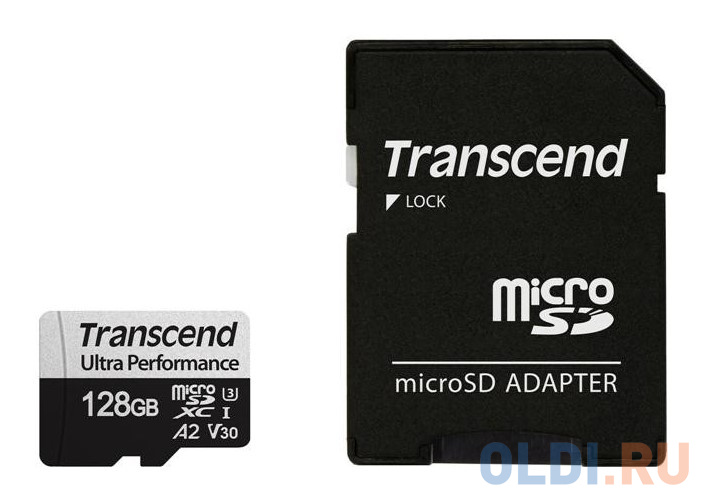 Карта памяти microSDXC Transcend 340S, 128 Гб, UHS-I Class U3 V30 A2, с адаптером