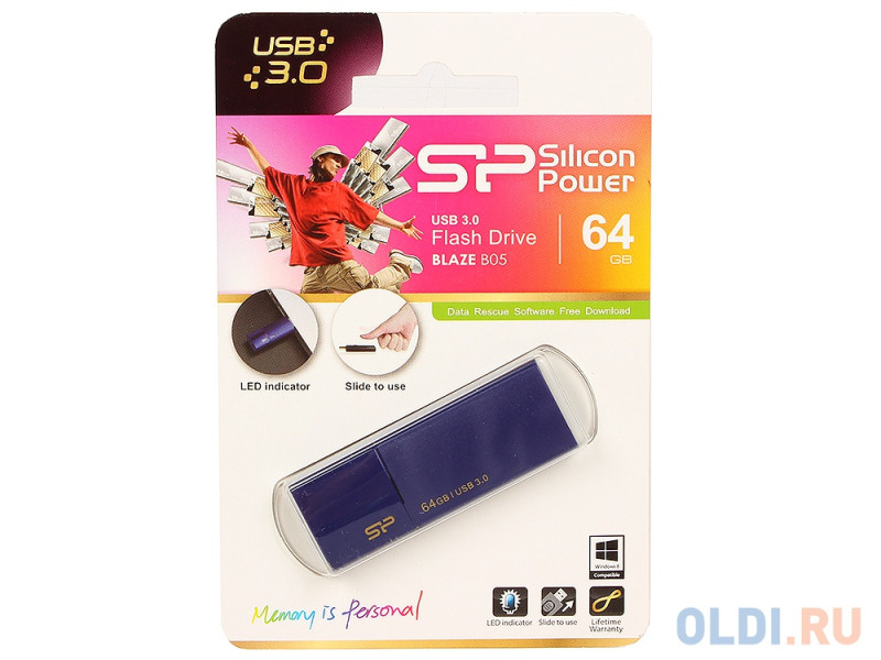 Внешний накопитель 64GB USB Drive <USB 3.0 Silicon Power Blaze B05 Blue (SP064GBUF3B05V1D)