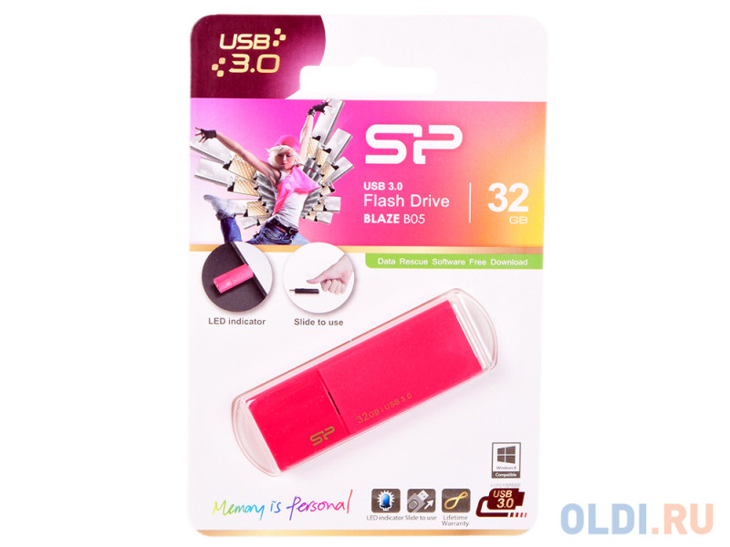 Внешний накопитель 32GB USB Drive <USB3.0 Silicon Power Blaze B05 SP032GBUF3B05V1H розовый