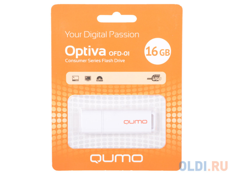 Флешка USB 16Gb QUMO Optiva 01 USB2.0 белый QM16GUD-OP1-white