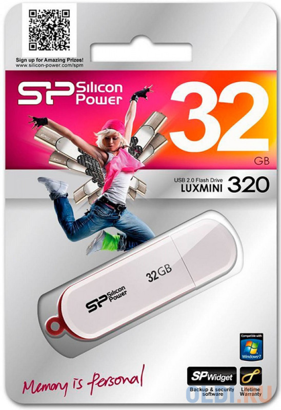 Внешний накопитель 32GB USB Drive <USB 2.0 Silicon Power LuxMini 320 White (SP032GBUF2320V1W)