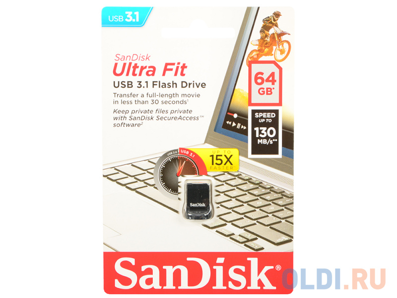 Внешний накопитель 64GB USB Drive <USB 3.1 Sandisk ULTRA FIT черный (SDCZ430-064G-G46)