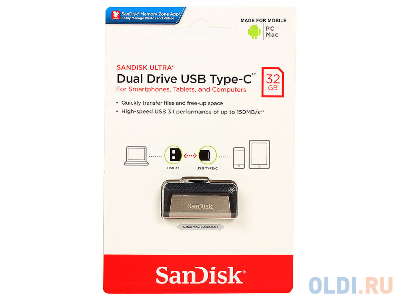 Внешний накопитель 32GB USB Drive <USB 3.0 SanDisk Ultra Dual Type-C (SDDDC2-032G-G46)
