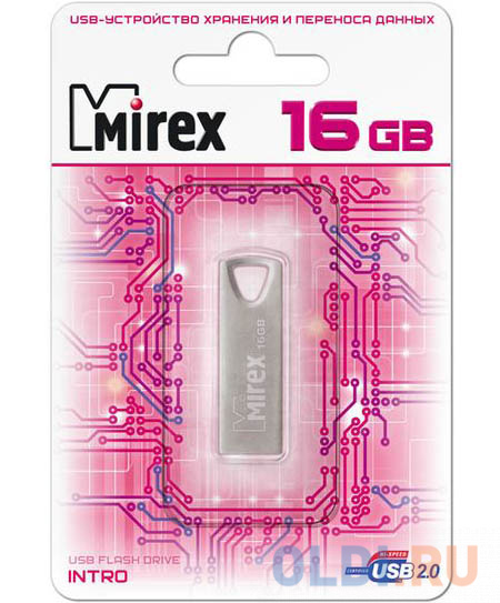 Флеш накопитель 16GB Mirex Intro, USB 2.0, Металл