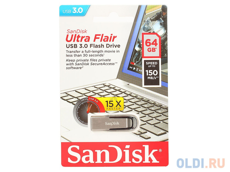 Внешний накопитель 64GB USB Drive <USB 3.0 SanDisk Ultra Flair (SDCZ73-064G-G46)