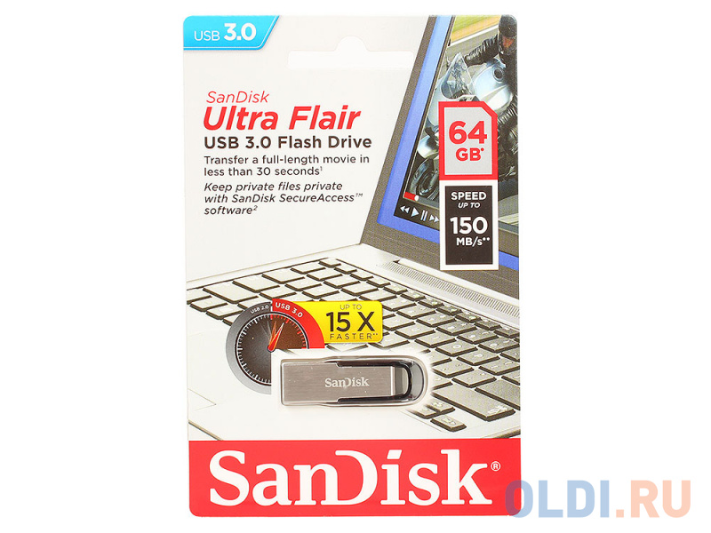 Внешний накопитель 64GB USB Drive <USB 3.0 SanDisk Ultra Flair (SDCZ73-064G-G46)