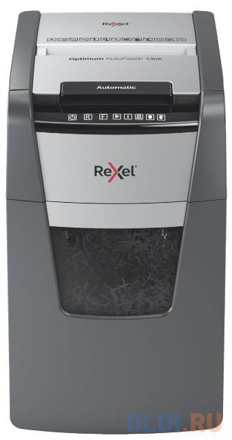 Шредер Rexel Optimum AutoFeed 130X черный с автоподачей (секр.P-4)/фрагменты/130лист./44лтр./скрепки/скобы/пл.карты