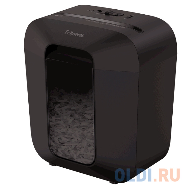 Шредер Fellowes PowerShred LX25 черный (секр.P-4)/перекрестный/6лист./11.5лтр./скрепки/скобы/пл.карты