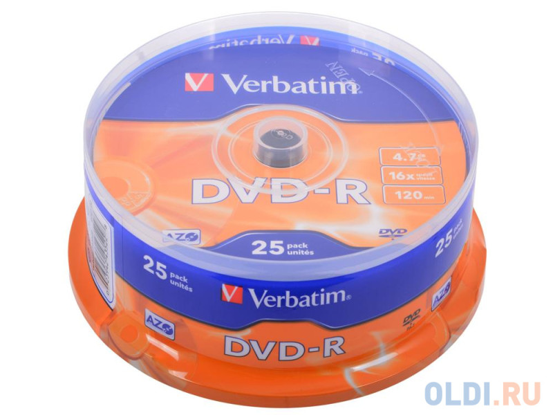 Диски DVD-R 4.7Gb Verbatim 16х  25 шт  Cake Box  <43522>