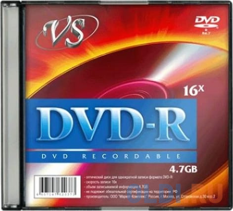 Диски DVD-R VS 16х 4.7Gb Slim VSDVDRSL501 5шт