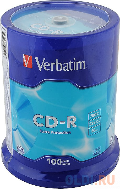 Диски CD-R 80min 700Mb Verbatim  52x  100 шт  Cake Box  <43411