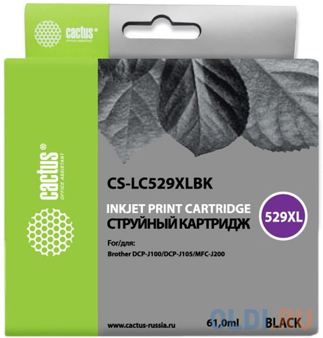 Картридж Cactus LC-529XLBK для Brother DCP-J100/J105/J200 черный