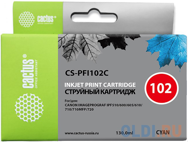 Картридж Cactus CS-PFI102C для Canon IP iPF500/iPF600/iPF700/ MFP M40/iPF765/LP17/LP24 синий