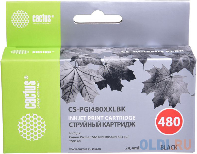 Картридж струйный Cactus CS-PGI480XXLBK черный (24.4мл) для Canon Pixma TR7540/TR8540/TS6140/TS8140