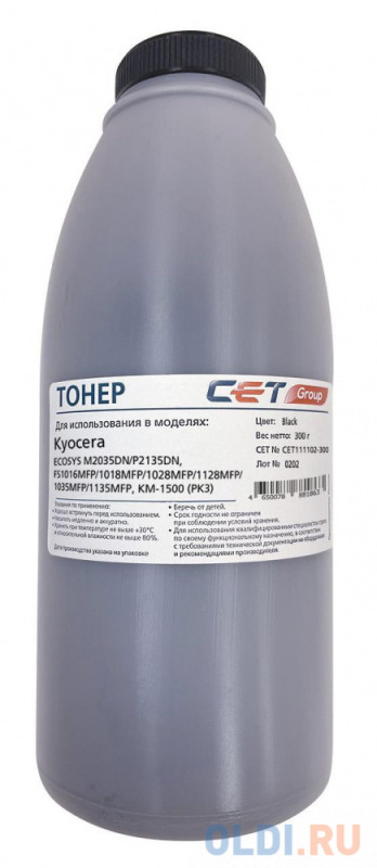 Тонер Cet PK3 CET111102-300 черный бутылка 300гр. для принтера Kyocera ecosys M2035DN/M2535DN/P2135DN, FS-1016MFP/1018MFP