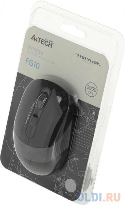 Мышь беспроводная A4TECH FG10 GREY чёрный серый USB