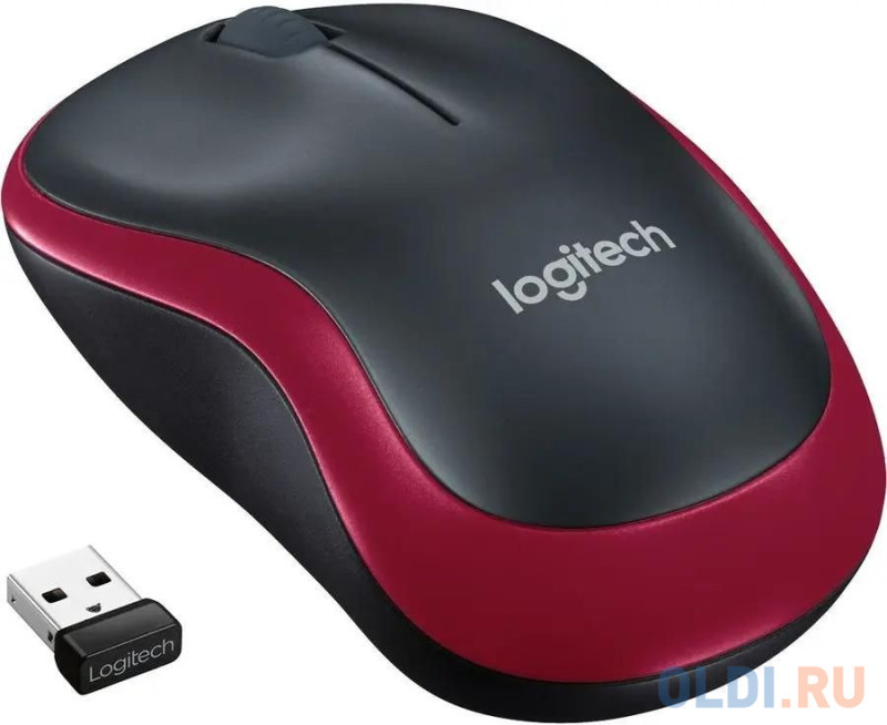 Мышь Logitech M185 черный/красный оптическая (1000dpi) беспроводная USB1.1 для ноутбука (2but)