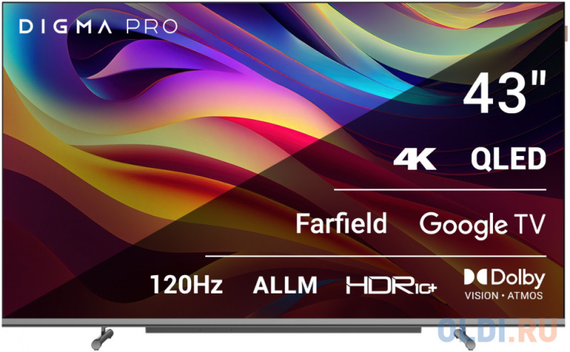 Телевизор QLED Digma Pro 43" QLED 43L Google TV Frameless черный/серебристый 4K Ultra HD 120Hz HSR DVB-T DVB-T2 DVB-C DVB-S DVB-S2 USB WiFi Smart