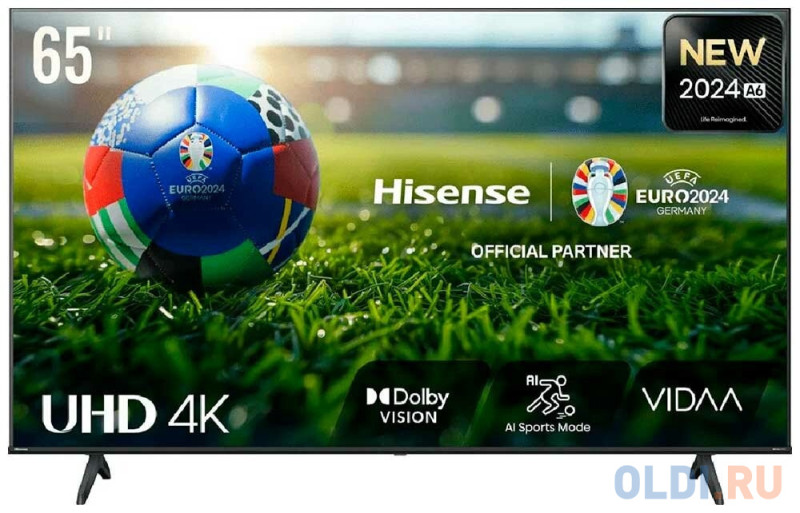 Телевизор ЖК 65'' Hisense/ 65", Ultra HD, Smart TV (ОС VIDAA U6), Wi-Fi, PCI 1600, DVB-T2/T/C/S2/S, 2х10W, CI+(1.4), 3хHDMI, 2хUSB, Wor