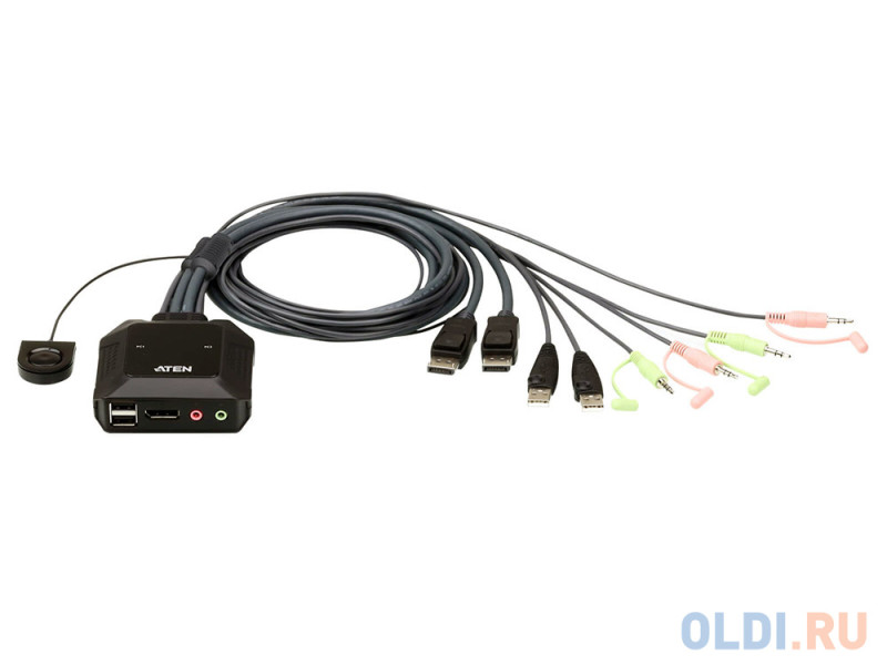 Переключатель KVM ATEN (CS22DP-AT|) KVM,  1 user USB+DisplayPort+AUDIO =>  2 cpu USB+DisplayPort+AUDIO, со встр.шнурами USB 2x1.2м., 2560x1600, нас