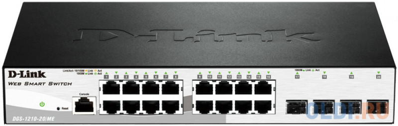 Коммутатор D-Link DGS-1210-20/ME/B1A Управляемый коммутатор 2 уровня с 16 портами 10/100/1000Base-T и 4 портами 1000Base-X SFP