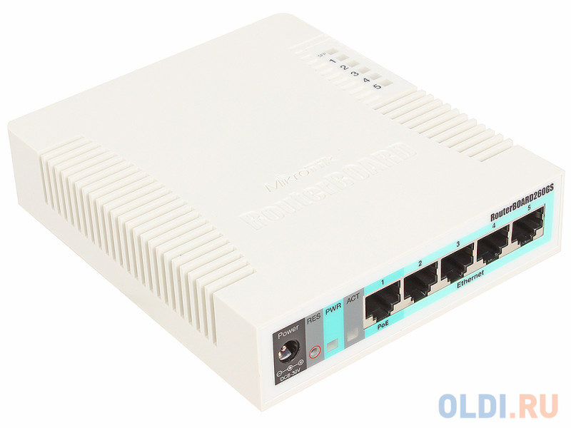 Коммутатор MikroTik CSS106-5G-1S RB260GS  with 5 Gigabit ports and SFP cage, SwOS, plastic case, PSU